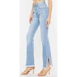 NWT KanCan Jeans Womens 30x32 Medium Wash Curvy High Rise Flare Slit Frayed Hem